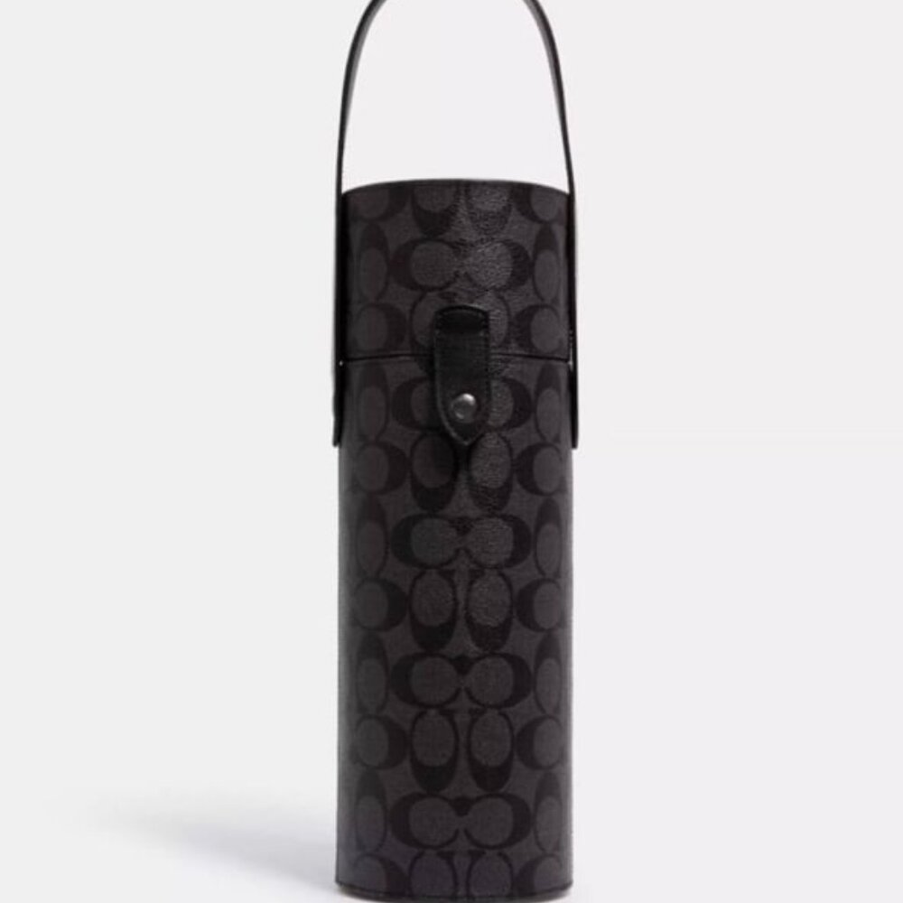 Coach Black Signature C Coated Canvas Wine Bottle Holder/Carrier NWOT